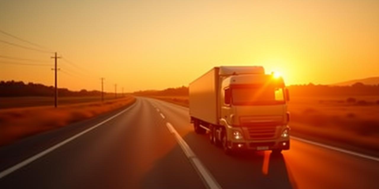 Deliveries truck driving on Australian highway at sunset