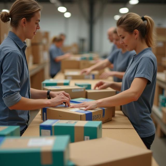 E-commerce fulfilment team packing branded orders